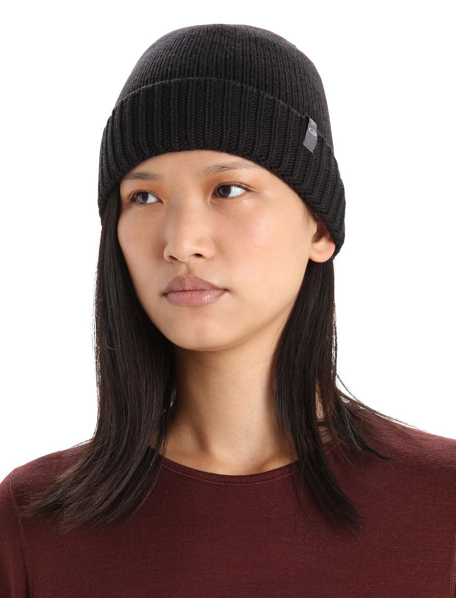 Men's Icebreaker Unisex Merino Vela Cuff Beanie Hats Black | CA 1857ILHS